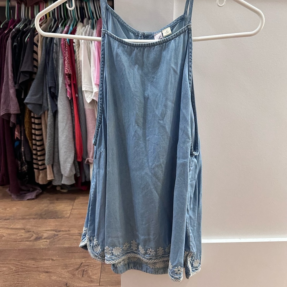 Denim embroidered top